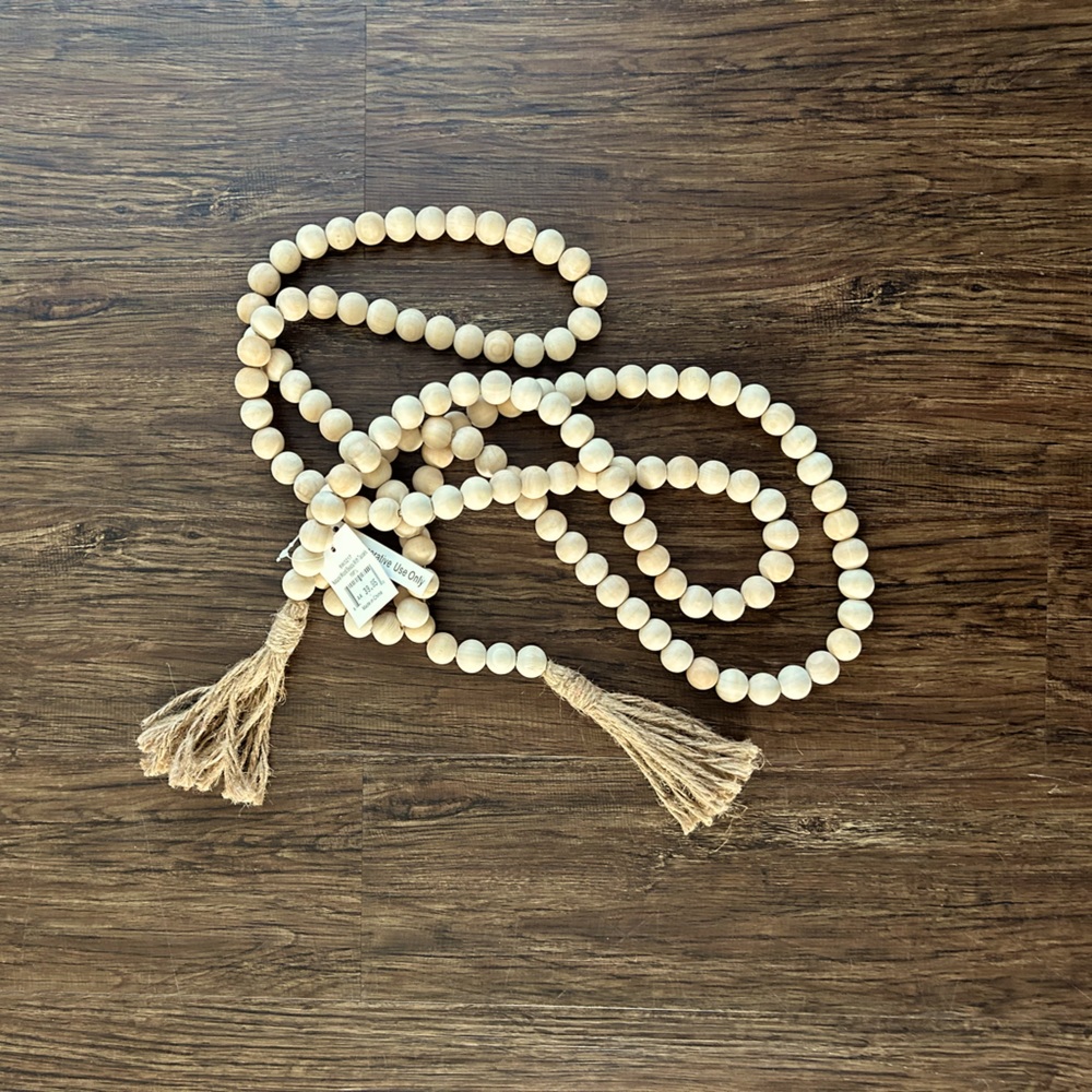 Natural Wood Bead Garland with Tassels